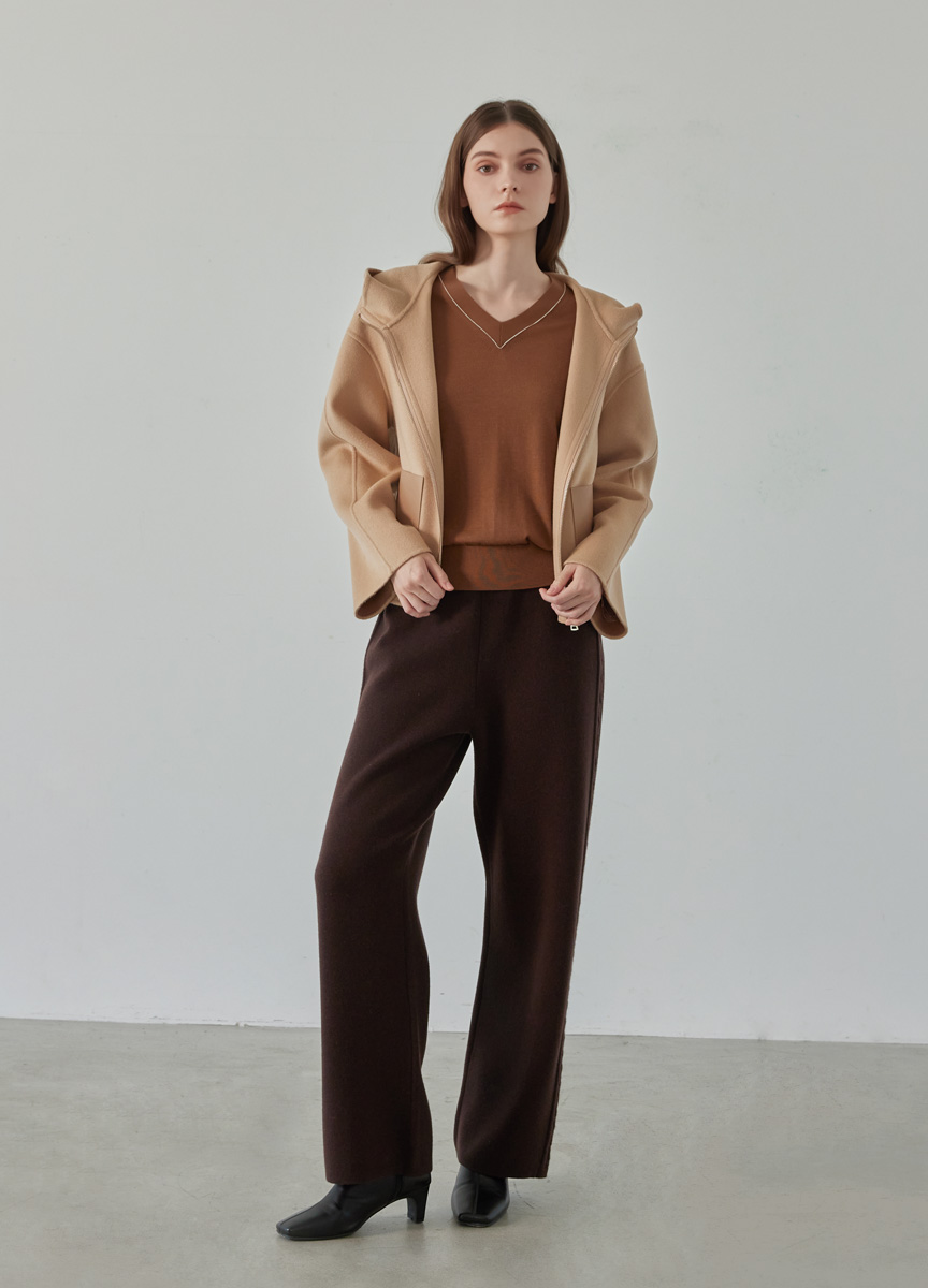 率性拼皮連帽短大衣